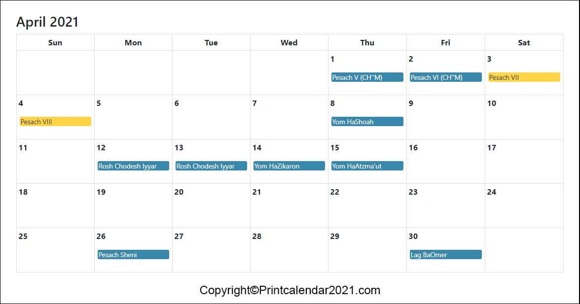Calendar For 2021 With Holidays And Ramadan : Jewish Holidays Calendar 2021 Hebrew Calendar 5781-2021 Printable Calendar With Jewish Holidays Pdf
