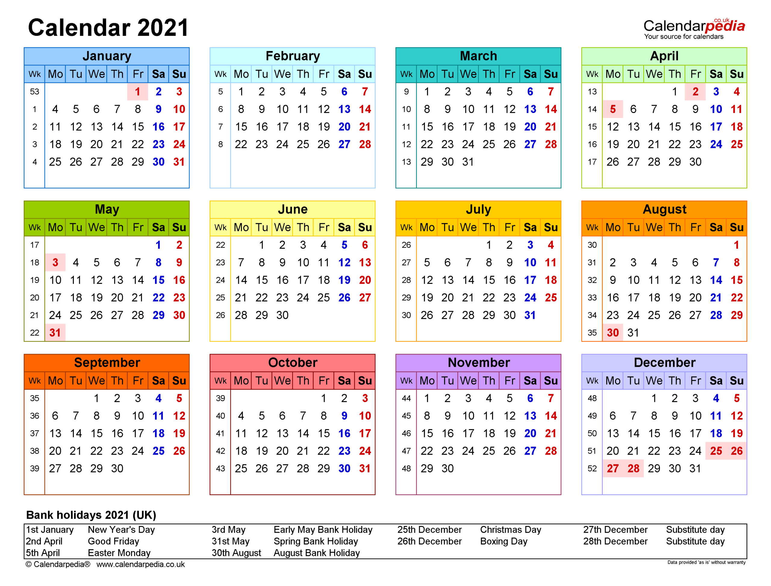 Calendar For Year 2021 United Kingdom | 2021 Calendar-Free Vacation Calendar 2021