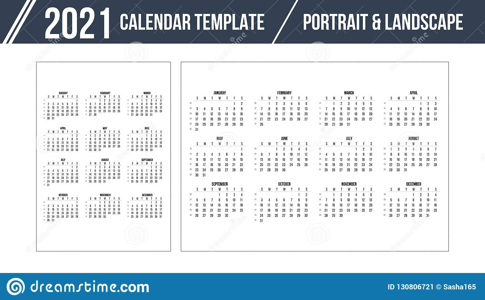 Calendar Grid For 2021 Year On White Background. Portrait-Employee Vacation Calendar Grid 2021