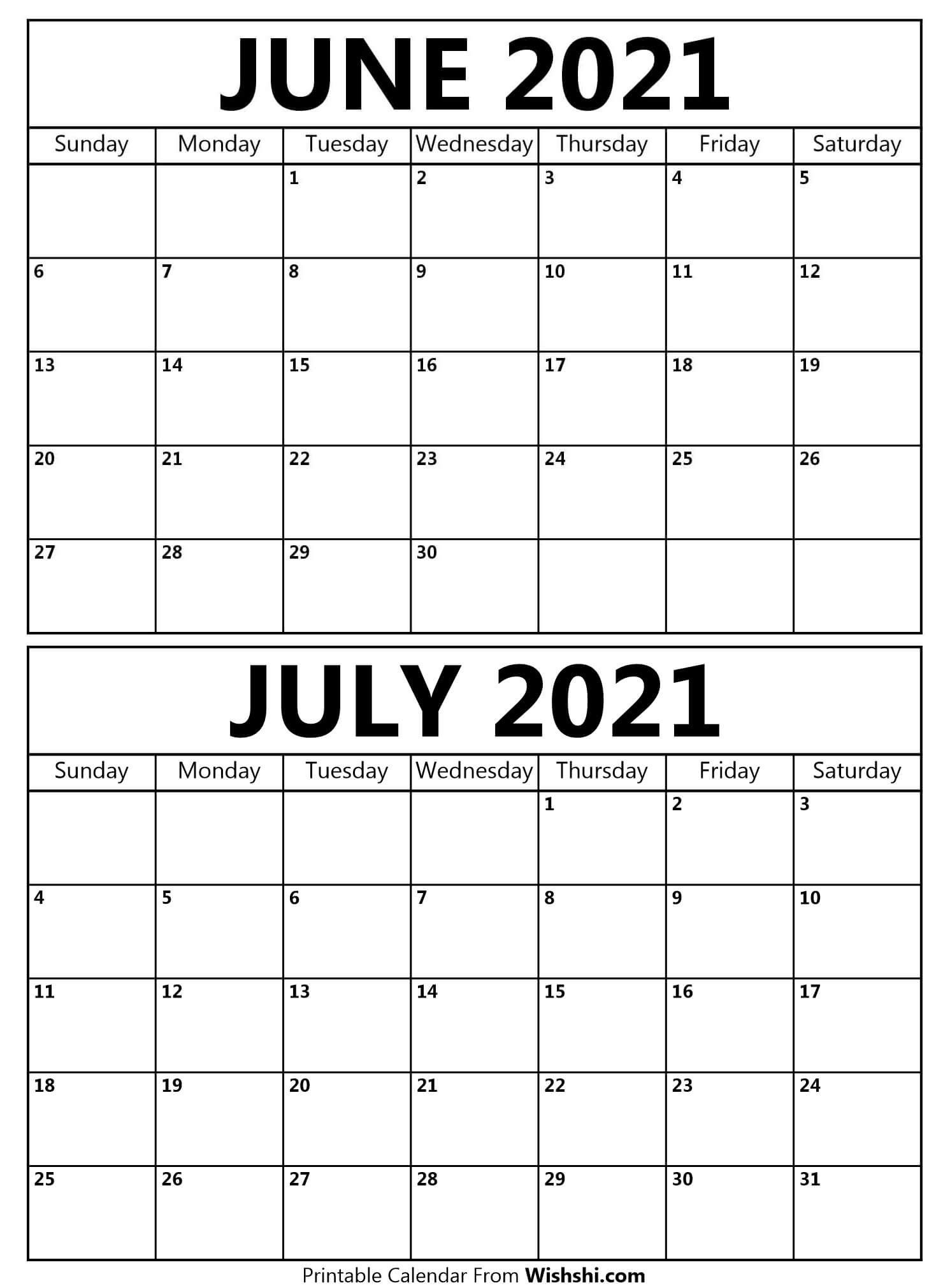 Calendar July 2021 To June 2021 Printable | Free Letter-Day To Page Blank Calendar July 2021 Printable