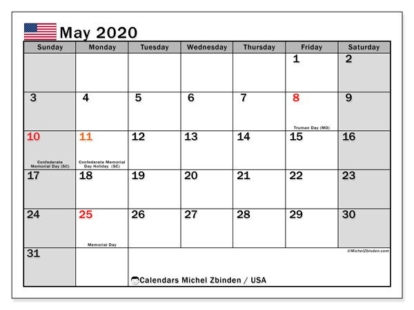Calendar May 2020 - Usa - Michel Zbinden En-Printable Calendars By Beta Calendars 2021