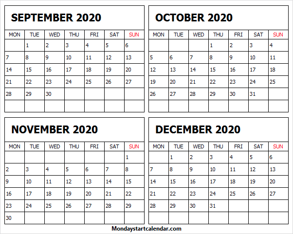 Calendar September October November December 2020 Editable-October 2021 Thru December 2021 Calendar
