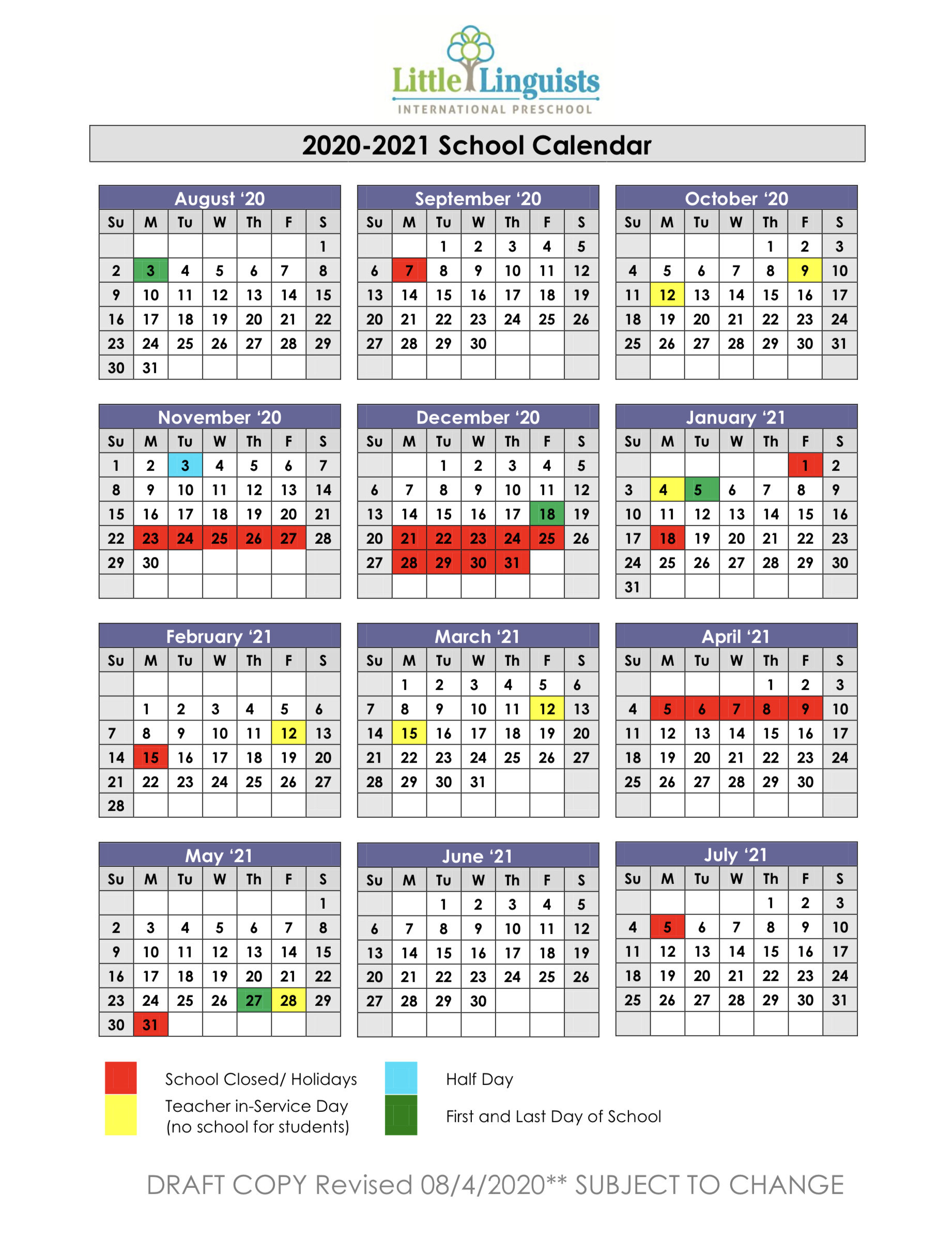 Calendars - Little Linguists International Schools-International School Holidays In Penang 2021