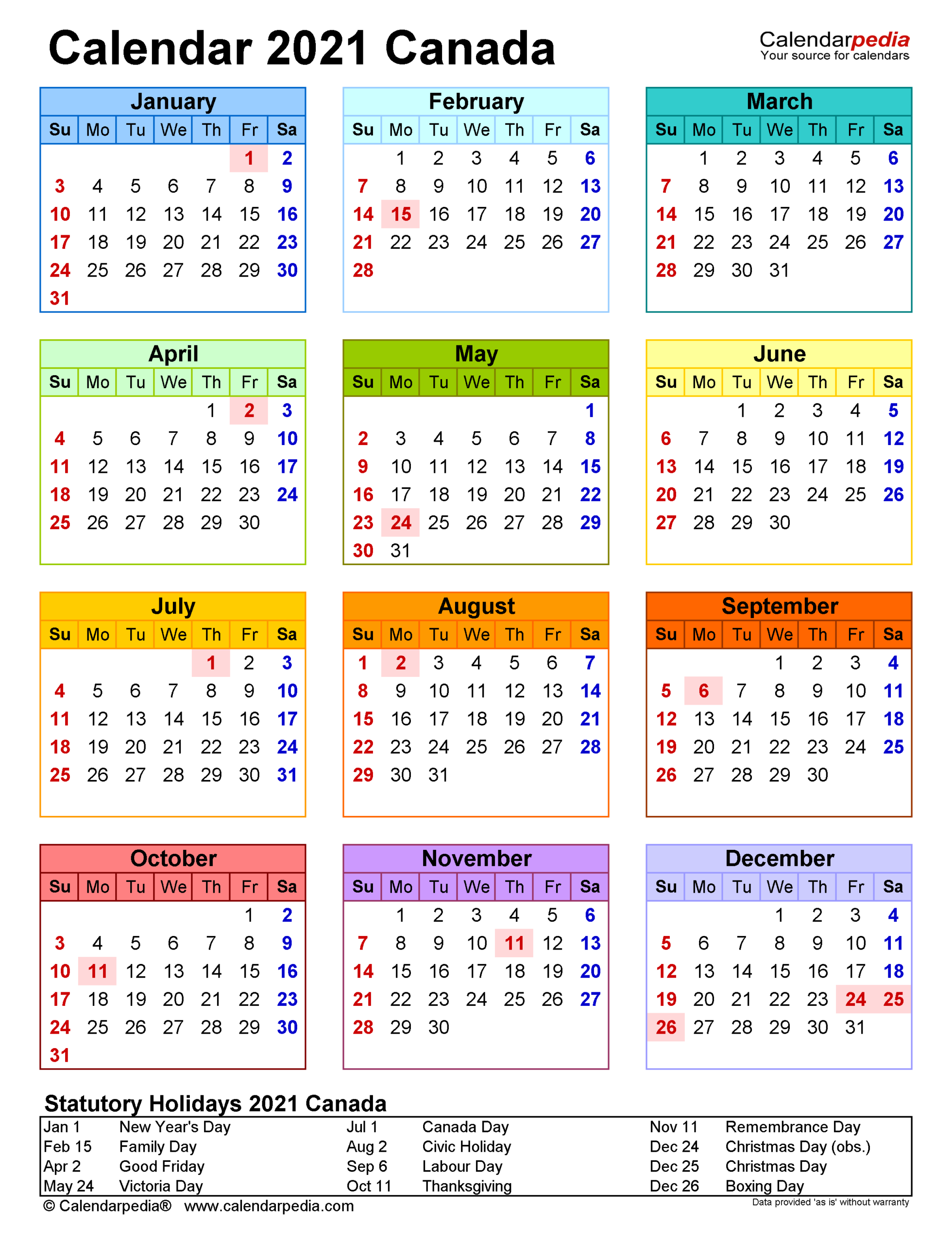 Canada Calendar 2021 Printable With Holidays | 2021-Free Employee Holiday Planner 2021