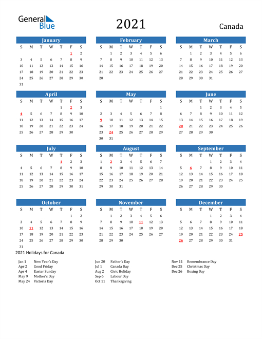 Canada Holiday Calendar 2021 - Holiday Calendar-Free Vacation Calendar 2021