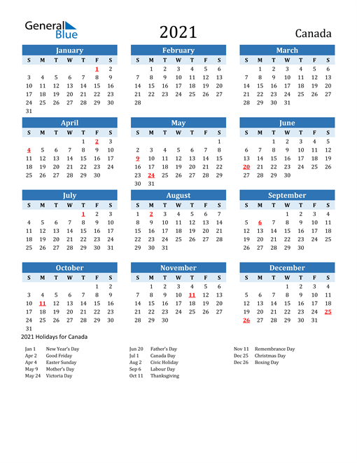 Canada Holiday Calendar 2021 - Holiday Calendar-Printable 2021 Vacation Calendar