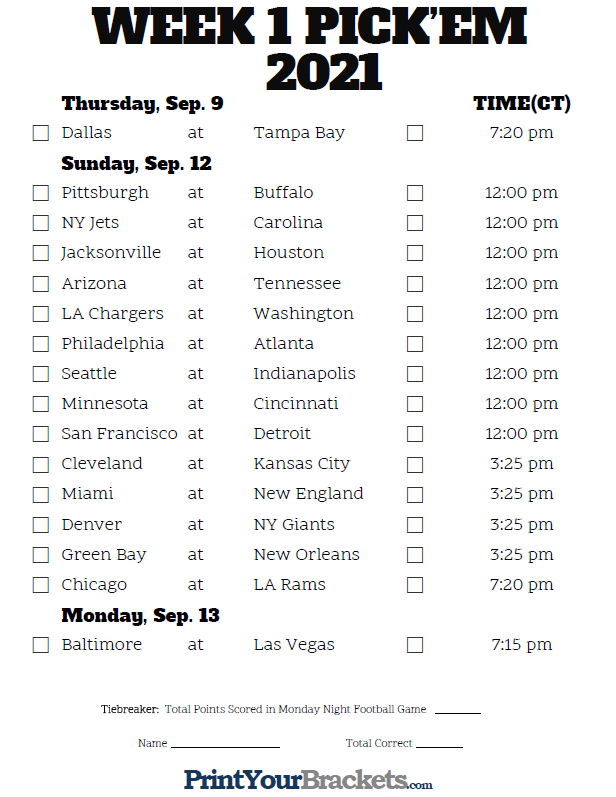 Central Time Week 1 Nfl Schedule 2020 - Printable-Free Printable Nfl 2021 Schedule