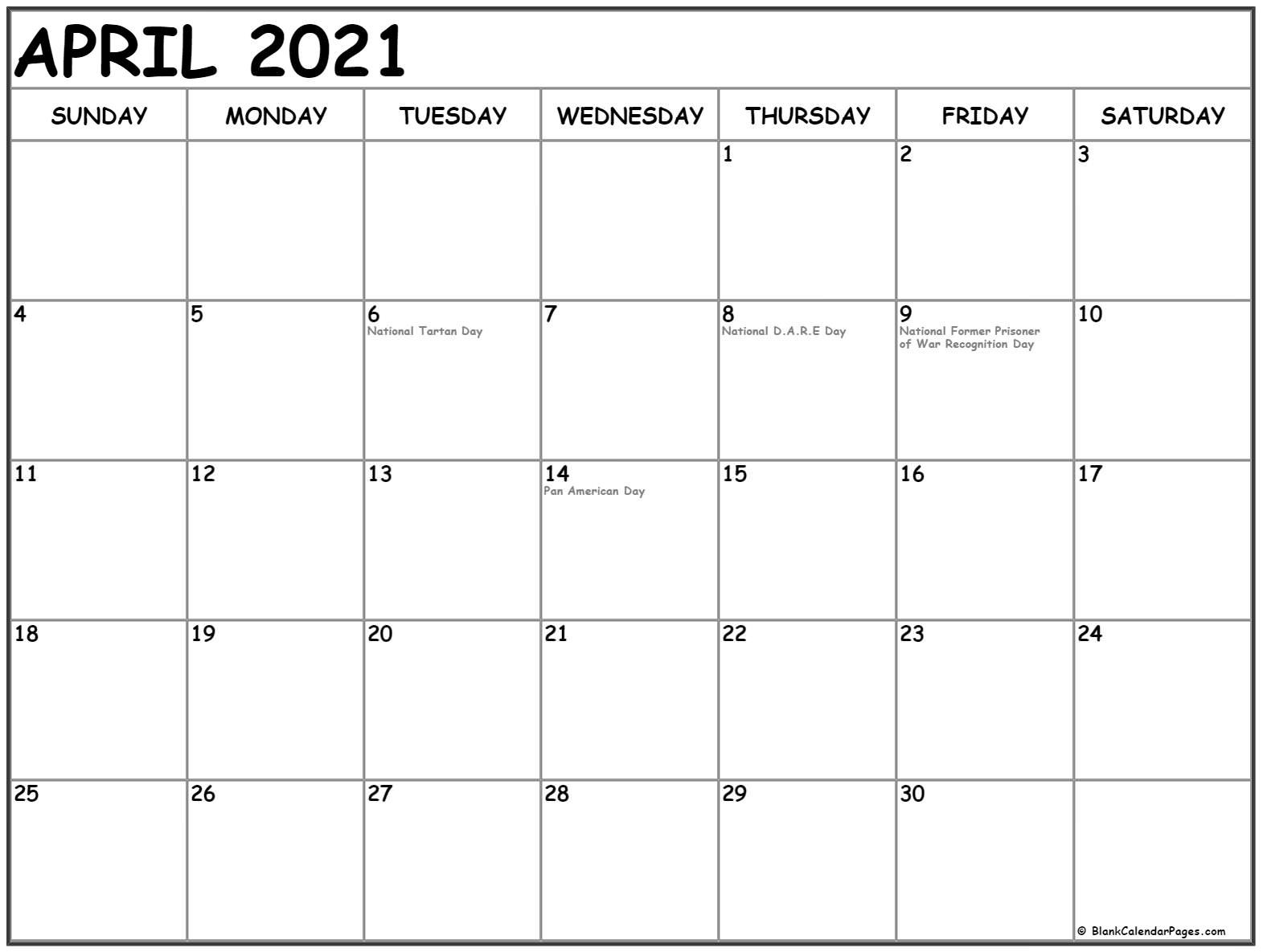 Collection Of April 2021 Calendars With Holidays-2021 April Calendar Printable Calendar