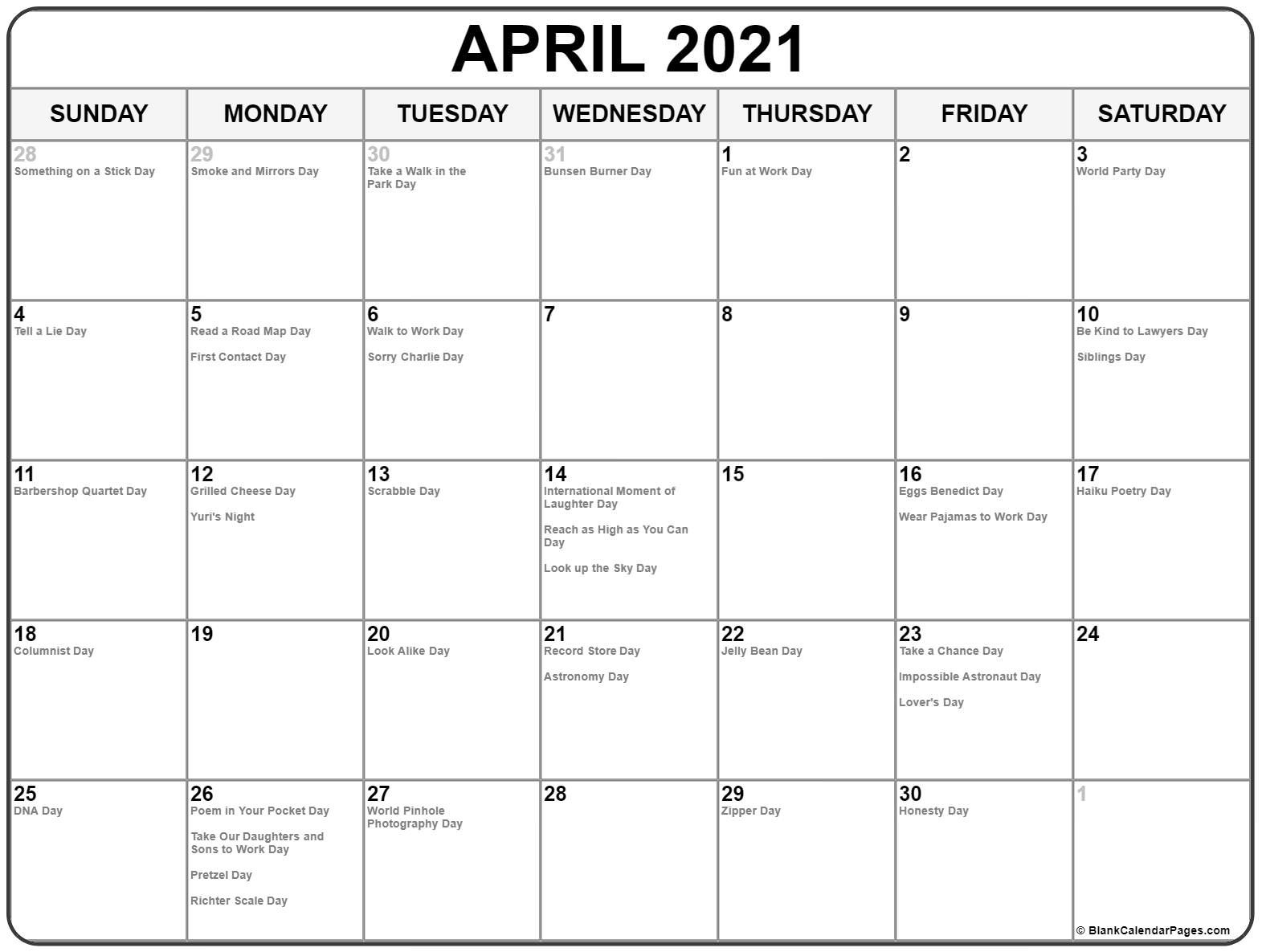 Collection Of April 2021 Calendars With Holidays-List Of Festivals 2021 To Print Out