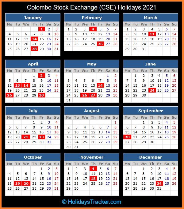 Colombo Stock Exchange (Cse) Holidays 2021 - Holidays Tracker-May 2021 Calendar With Mercentile Holiday In Sri Lanka