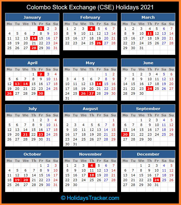 Colombo Stock Exchange (Cse) Holidays 2021 - Holidays Tracker-May Calendar 2021 Sri Lanka