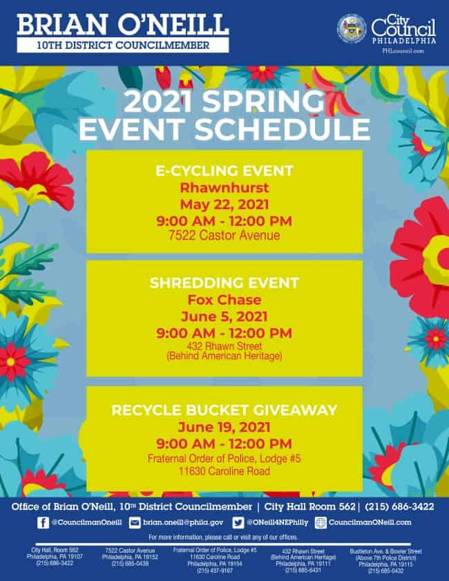 Councilman Brian O&#039;Neill Spring 2021 Event Schedule-May 2021 Bill Pay Calendar