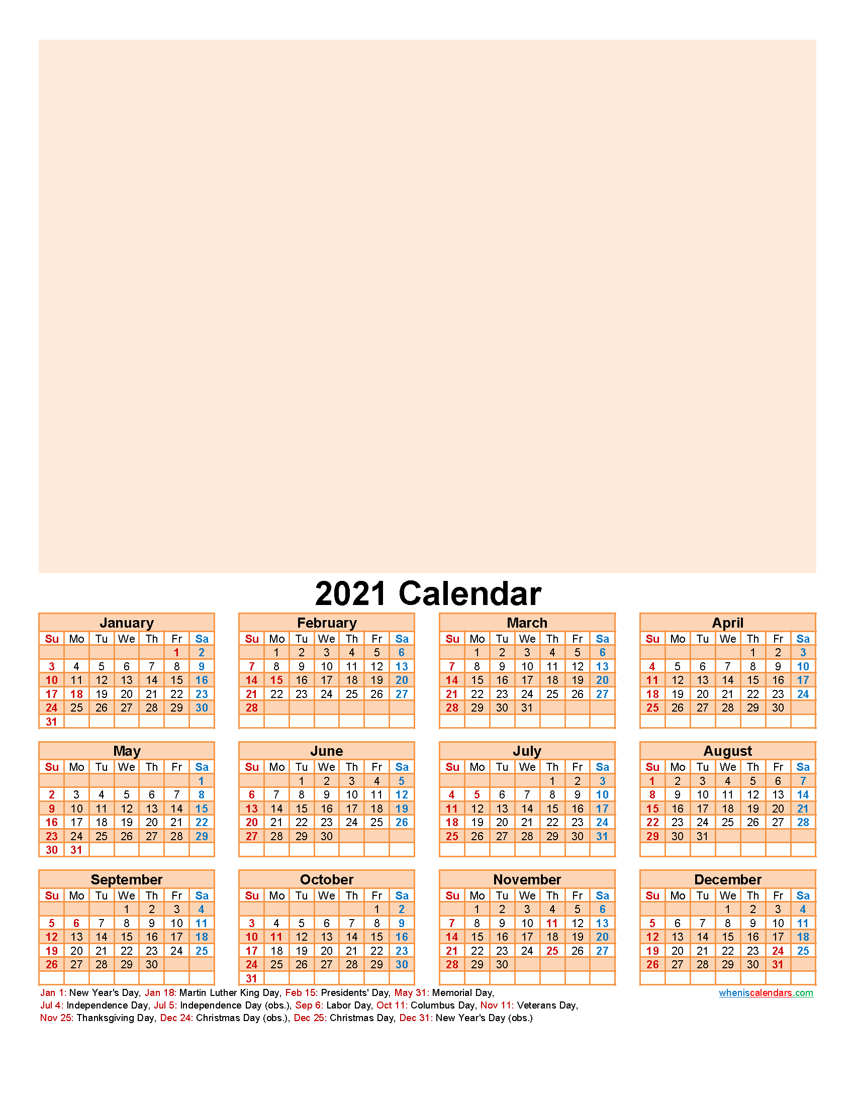 Create Your Own Photo Calendar Online Free 2021 - Template-2 Page 2021 Calendar Template