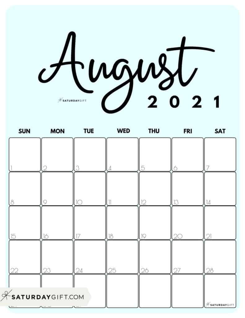 Cute (&amp; Free!) Printable August 2021 Calendar | Saturdaygift-Monthly Calendar Pinterest 2021
