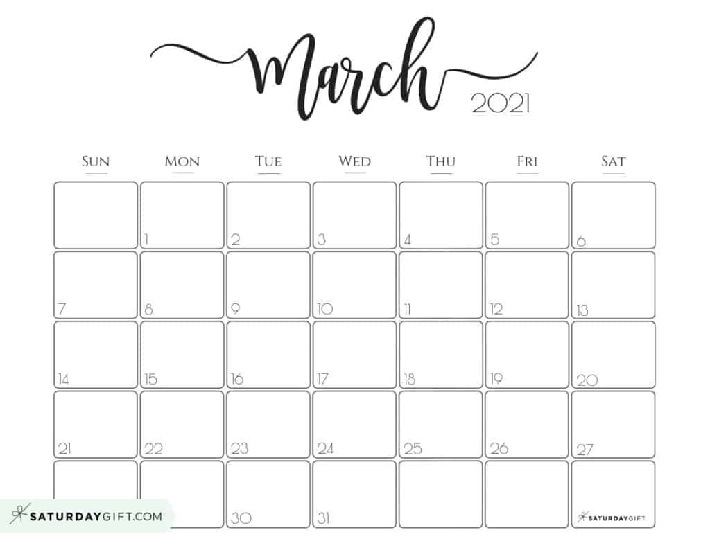 Cute (&amp; Free!) Printable March 2021 Calendar | Saturdaygift-Monthly Calendar Pinterest 2021