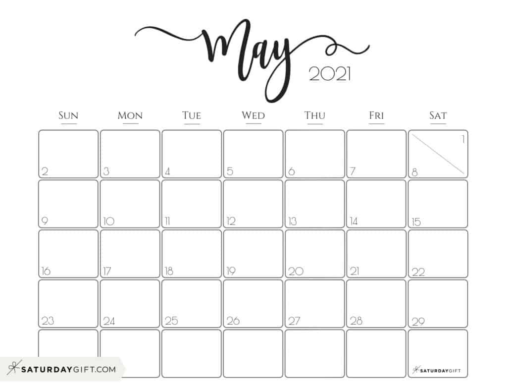 Cute (&amp; Free!) Printable May 2021 Calendar | Saturdaygift-Free Monthly May Calendar With Notes 2021