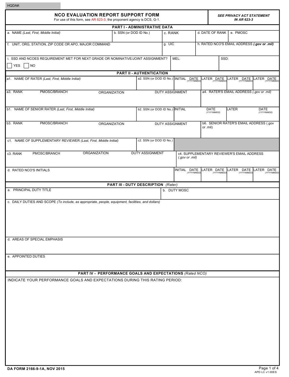 Da Form 2166-9-1A Download Fillable Pdf Or Fill Online Nco-New I 9 Form Print 2021