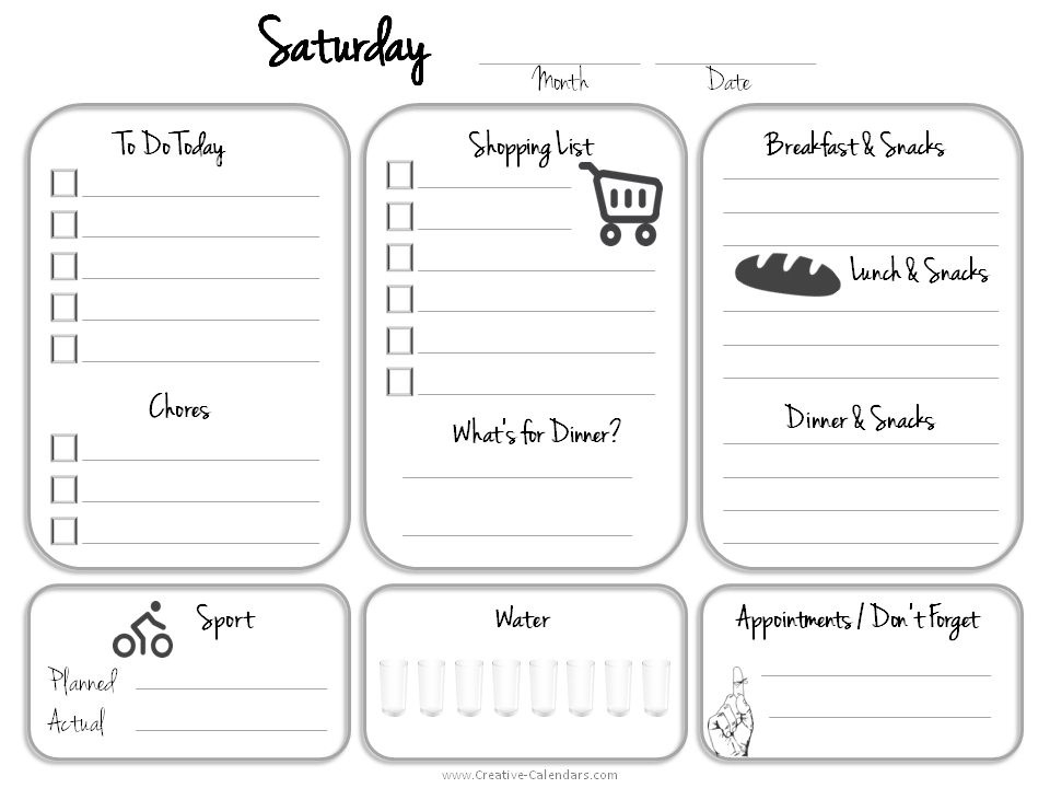 Daily Planner Template-Sunday-Saturday Monthly Calendar Template