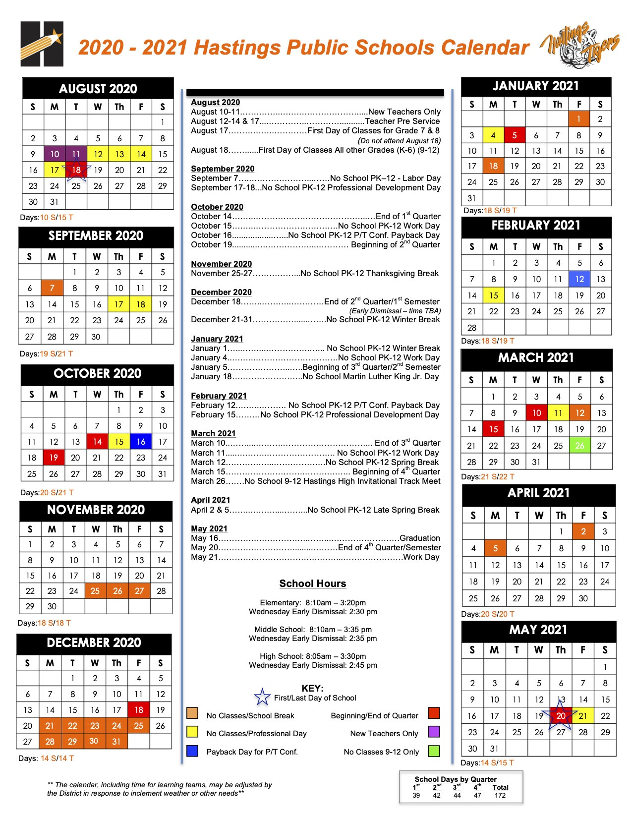 Days Of Attendance Calendar - Hastings Public Schools-2021 Attendance Calendar