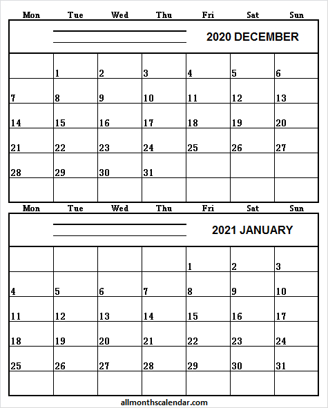 December 2020 January 2021 Calendar A4 Printable - Pinterest-Fill Andprint A Calendar 2021