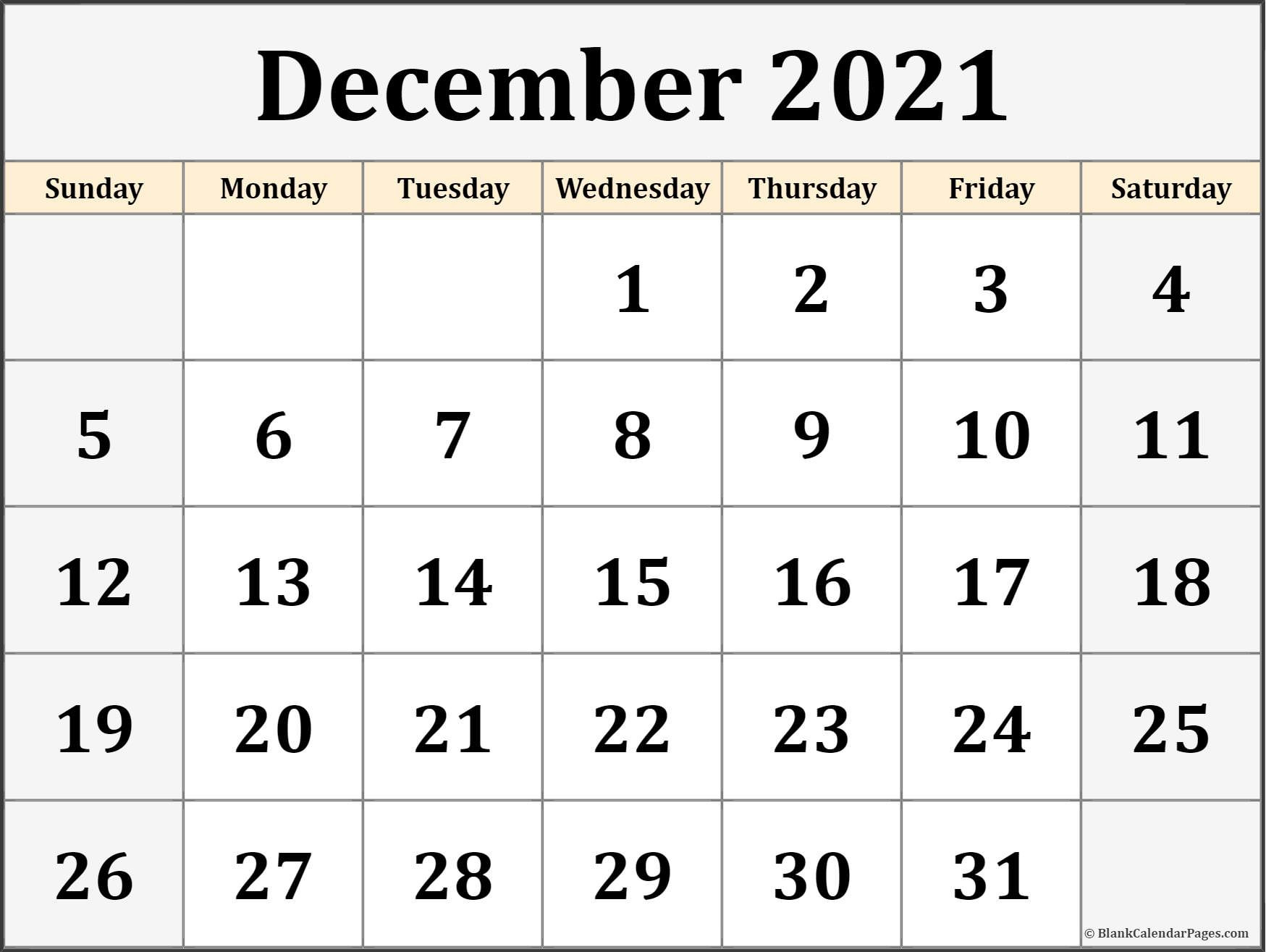 December 2021 Calendar | Free Printable Calendar Templates-Free Monthly Calendar 2021