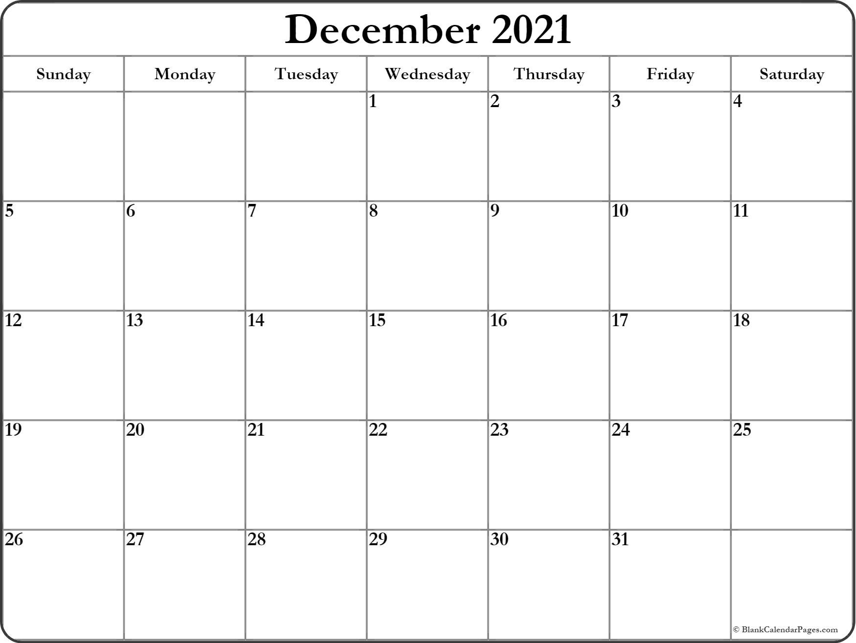 December 2021 Calendar | Free Printable Calendar Templates-Free Weekly Calendar Template 2021