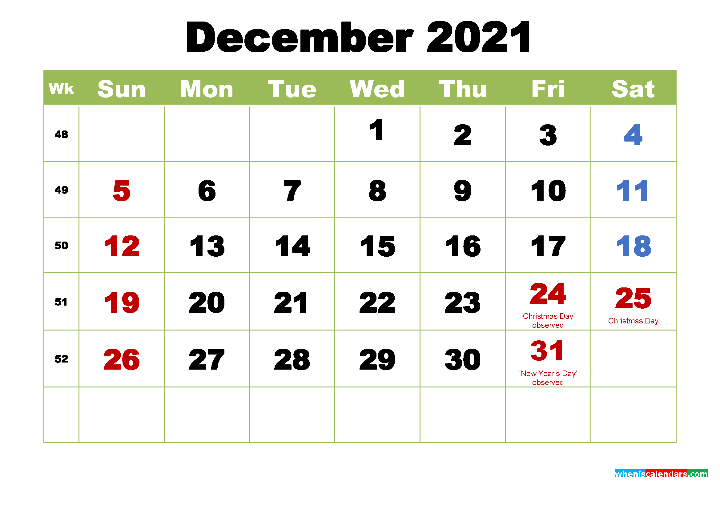 December 2021 Desktop Calendar With Holidays-Free Printable Dec 2021 Calendar