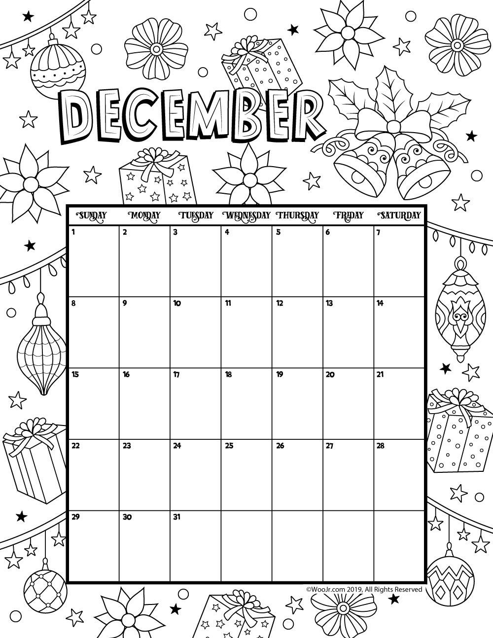 December Calendar 2021 Coloring Pages - Calendar For 2021 Coloring Pages - Coloring Pages For-December 2021 Calendar Printable On 8X10