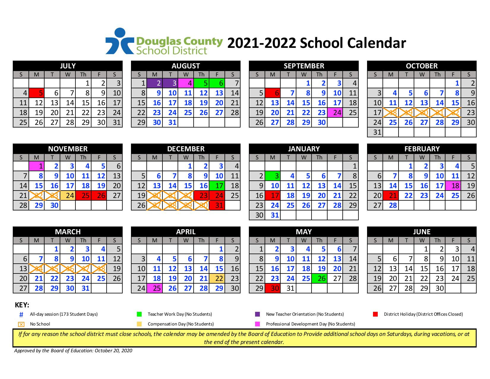 Douglas County Colorado School Calendar 2020 2021-International School Holidays For 2021