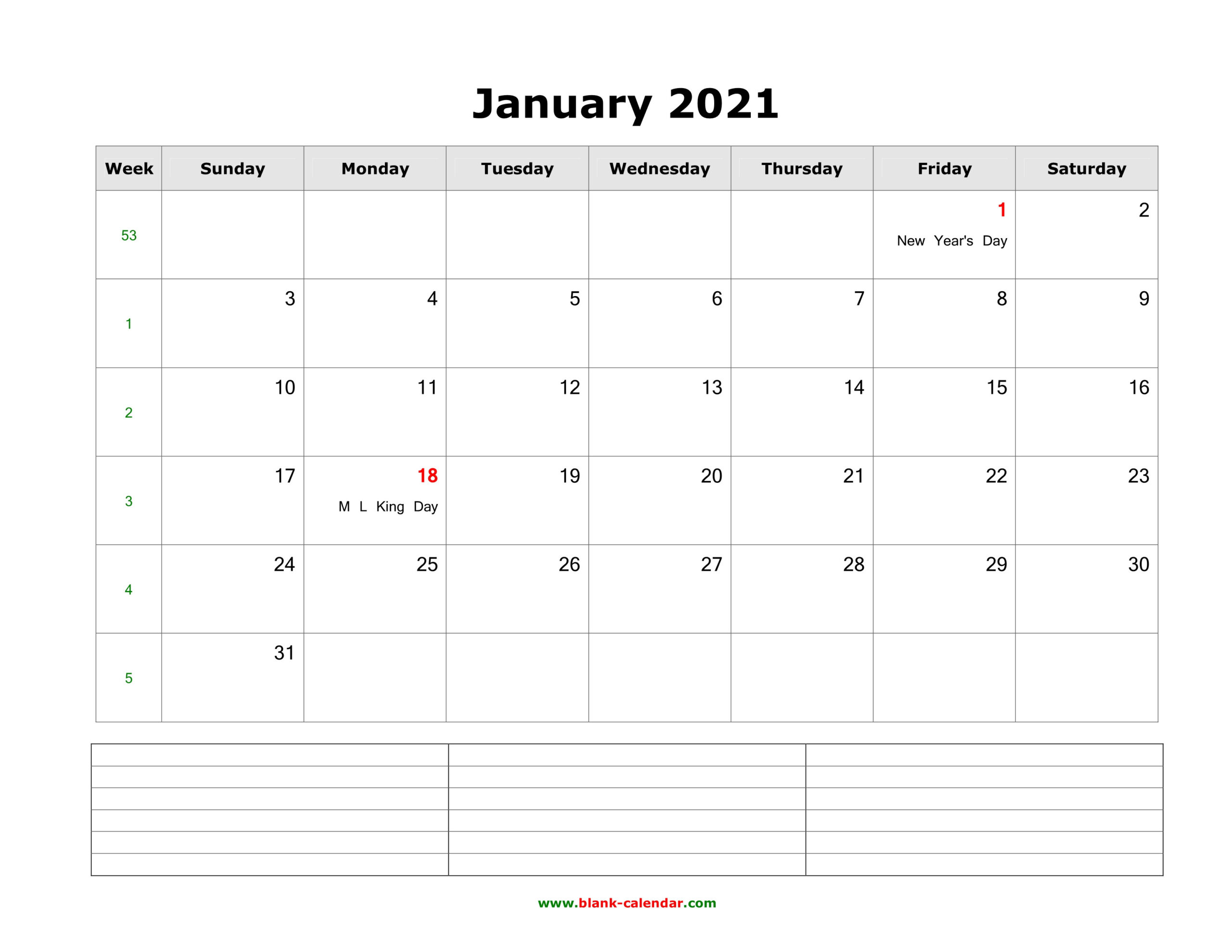 Download Blank Calendar 2021 With Space For Notes (12-Blank 2 Page 2021 Calendar
