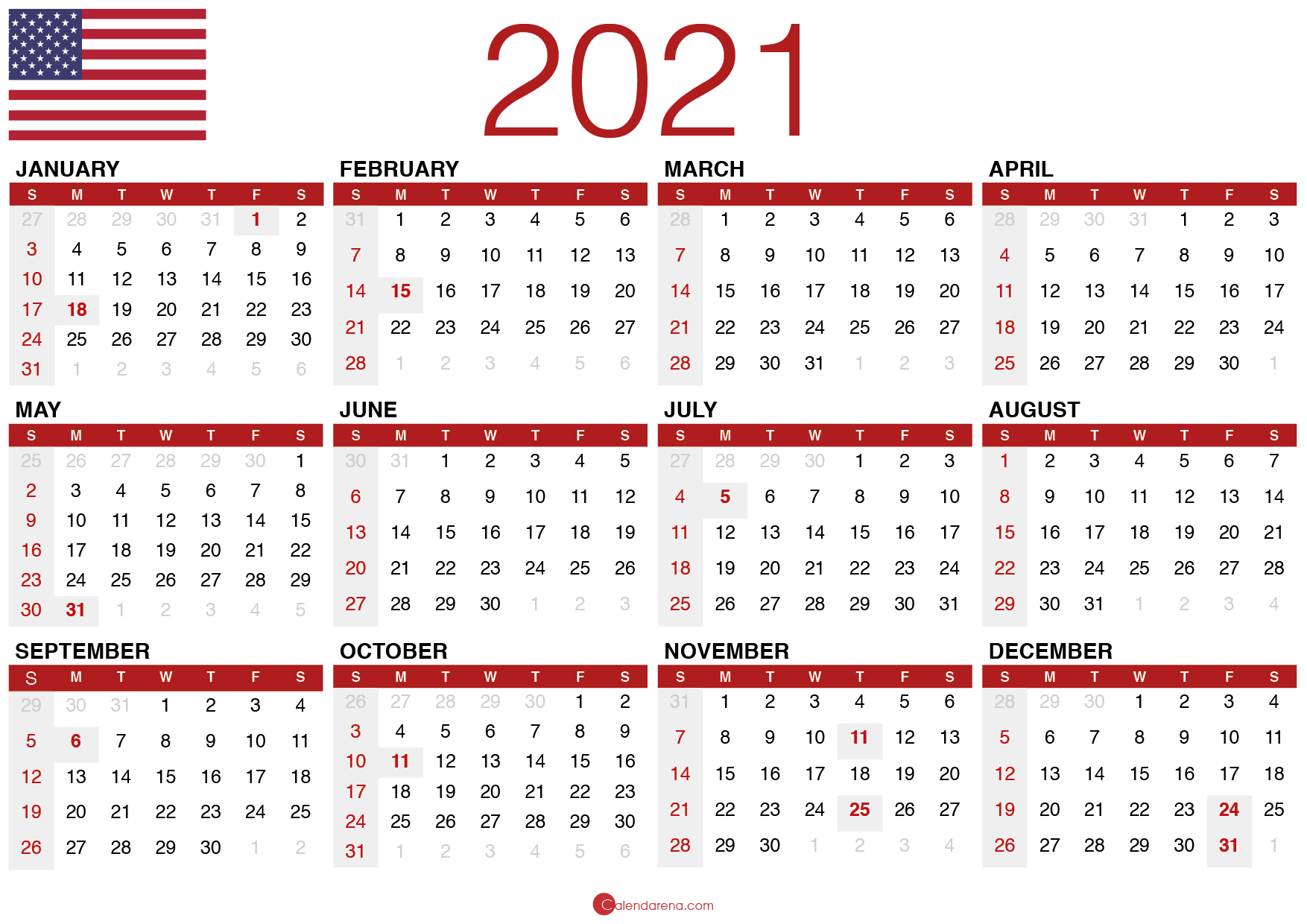 Download Free Printable Calendar 2021 🇺🇸-Printable Free 2021 Calendar Without Downloading