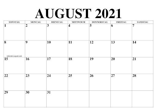 Druckbare August 2021 Kalender Zum Ausdrucken Vorlage [Pdf-Kalender August 2021 Schwangerschaft