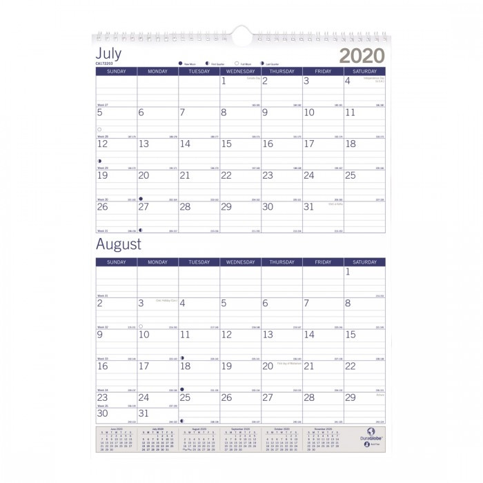 Duraglobe Two-Month Wall Calendar 2020-2021 - English-2021 Two Page Calendar