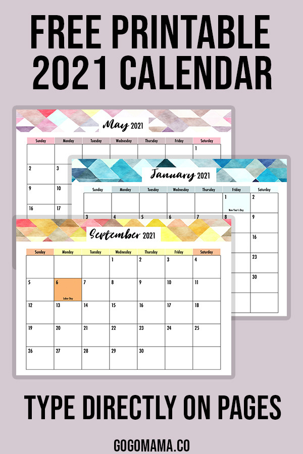 Editable 2021 Calendar Printable - Gogo Mama-Free Printable Calendars 2021