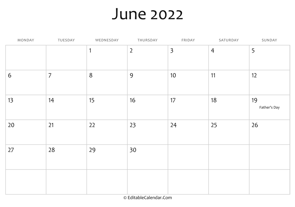 Editable Calendar June 2022-June 2021 Word Editable Calendar
