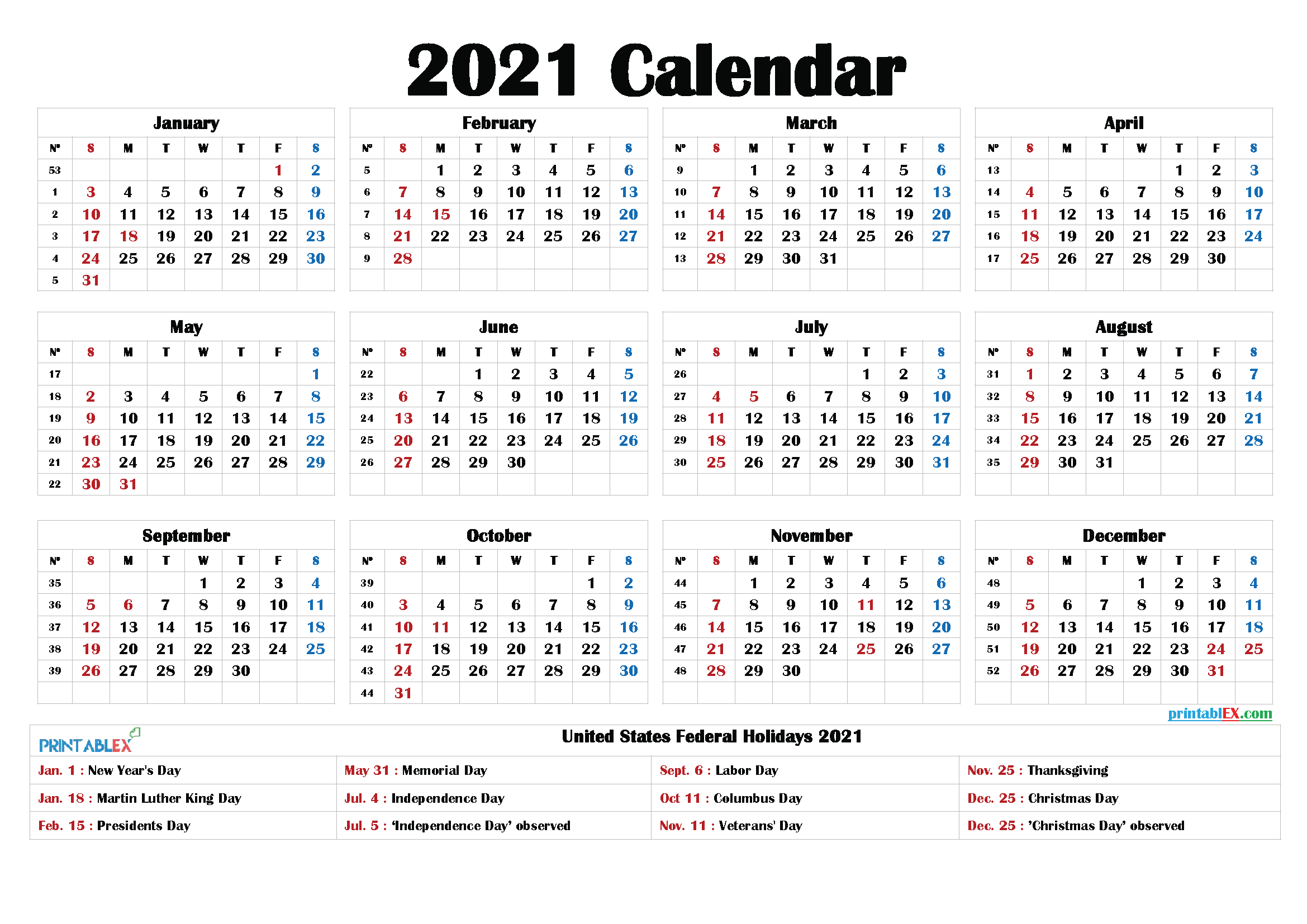 Editable Free Printable 2021 Calendar With Holidays-2021 Printable Calendar By Month