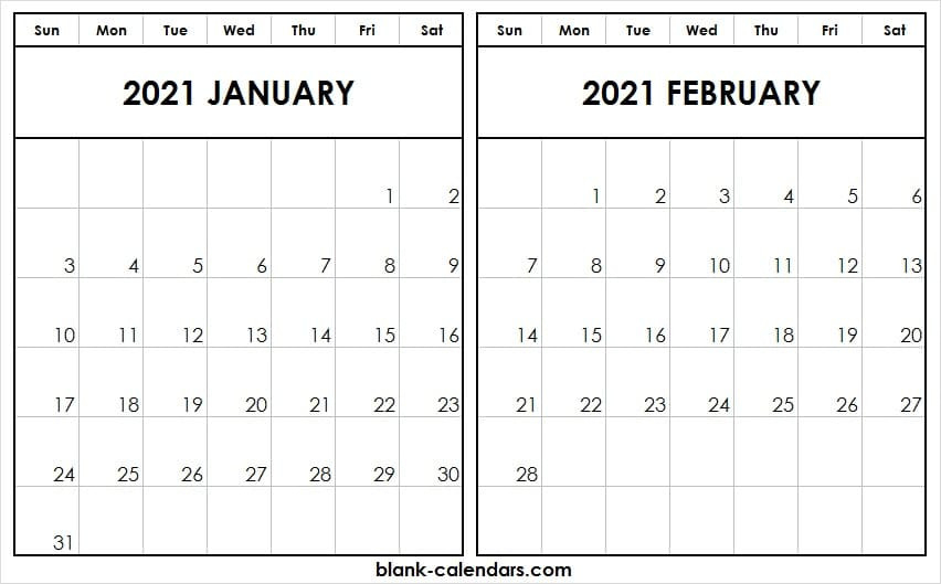 Editable January February 2021 Calendar - Print Free Blank-Free Editable 2021 Calendars