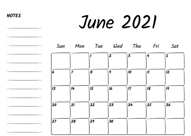 Editable June 2021 Calendar Blank With Notes In 2021-June 2021 Word Editable Calendar