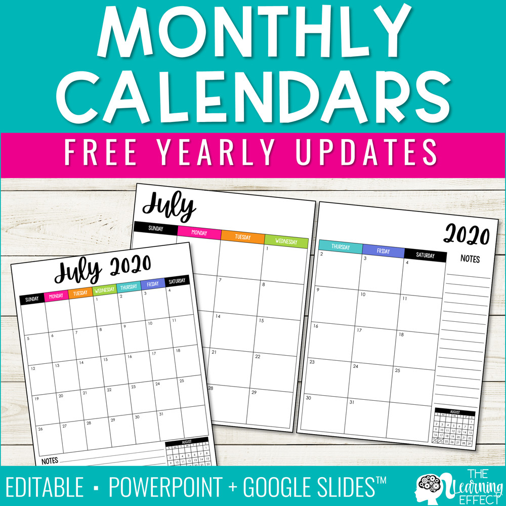 Editable Monthly Calendars 2020-2021 | Free Yearly Updates-2 Page Calendar For 2021