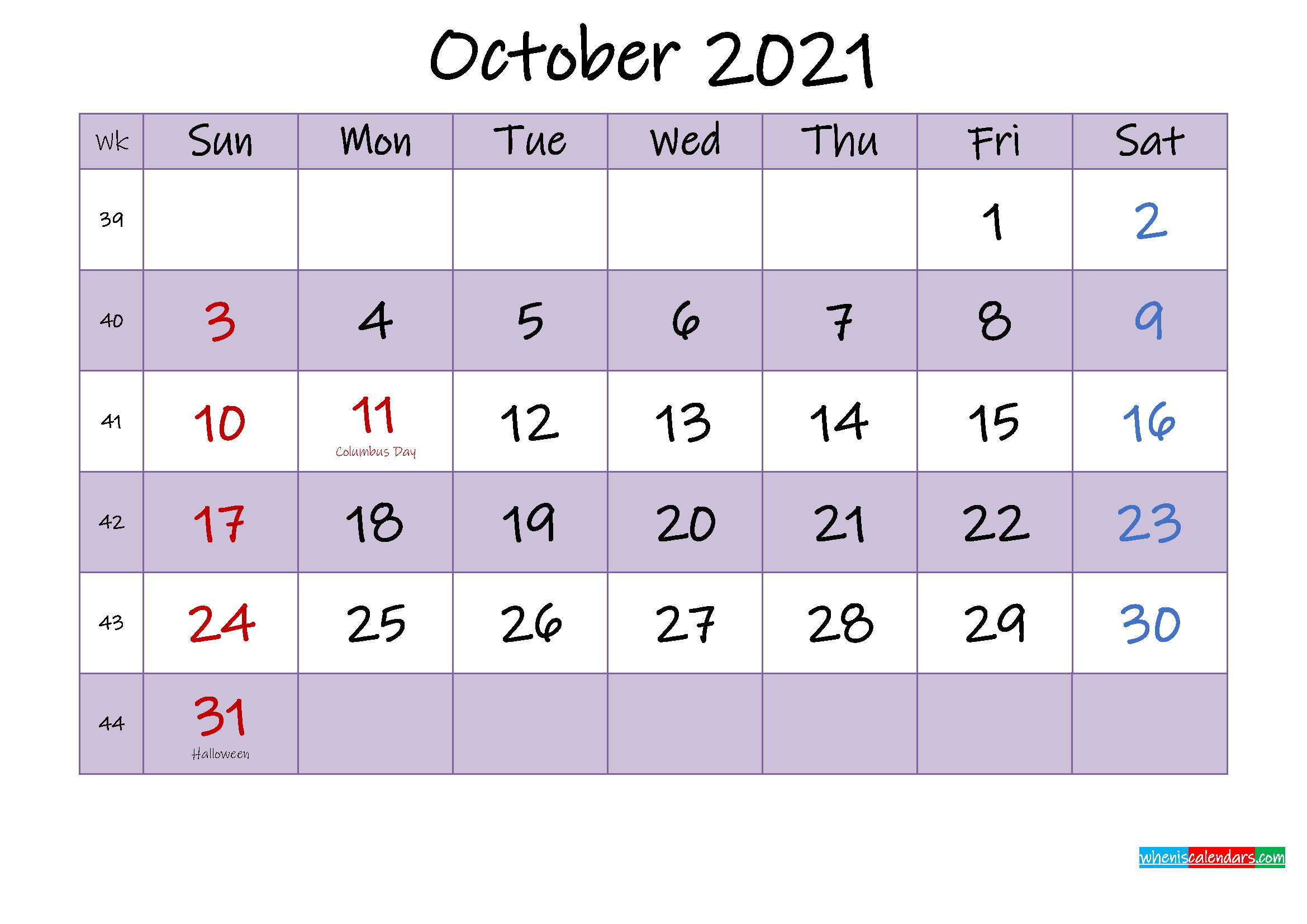 Editable October 2021 Calendar - Template No.ink21M466-Calendar 2021 October