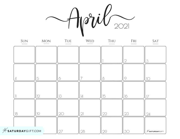 Elegant 2021 Calendar By Saturdaygift - Pretty Printable-April 2021 Payroll Calender