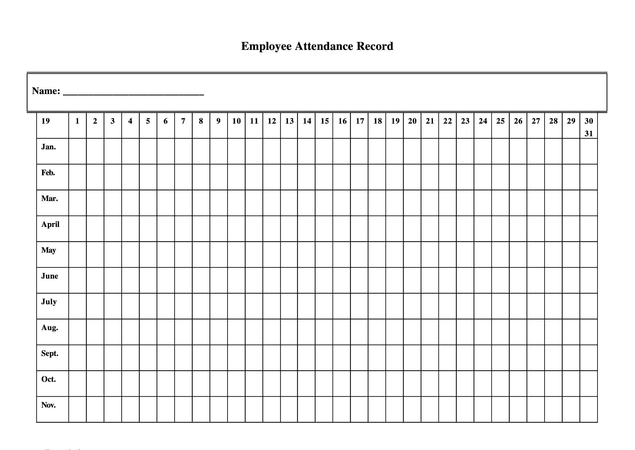 2021 Free Printable Attendance Sheet Employee Attendance Calendar Images