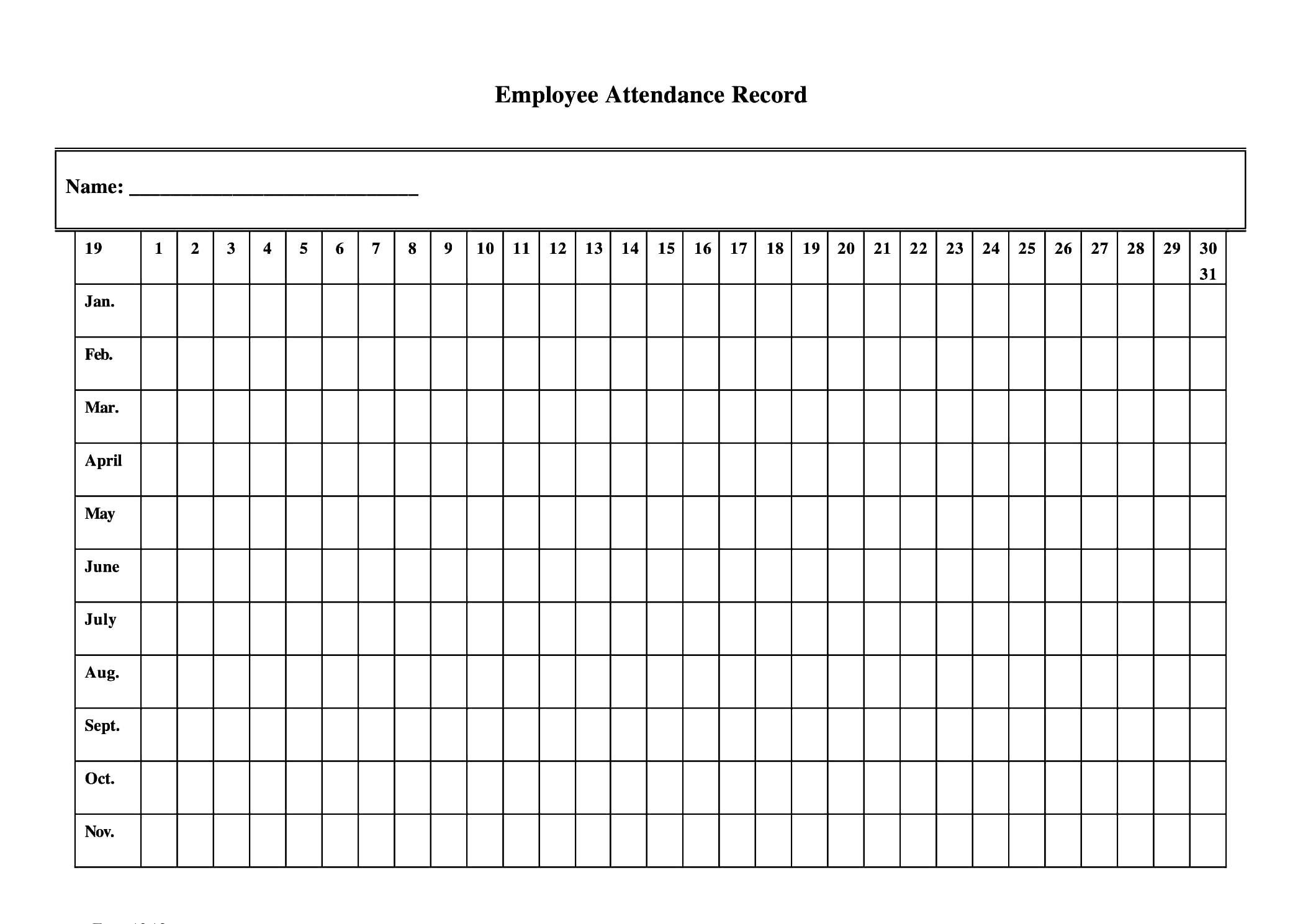 Employee Attendance Sheet Excel-2021 Free Printable Employee Attendance Calendar