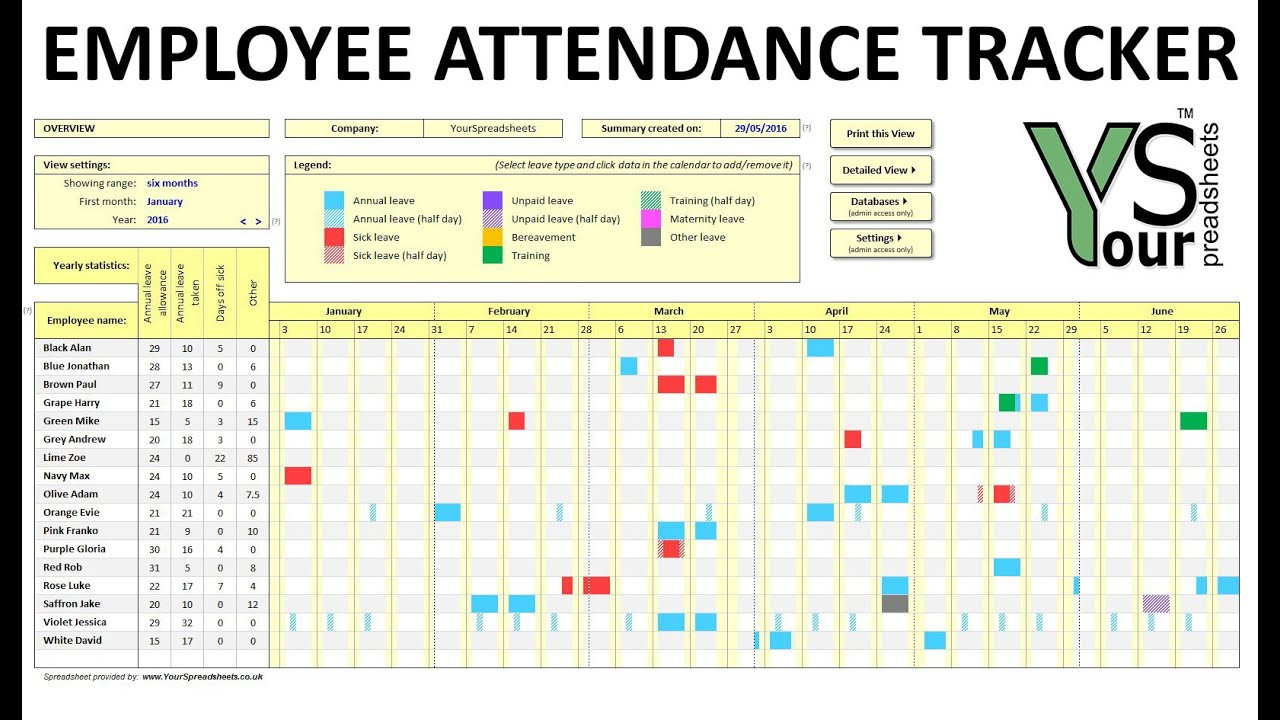 Employee Attendance Tracker Spreadsheet - Youtube-2021 Printable Free Attendance Tracker