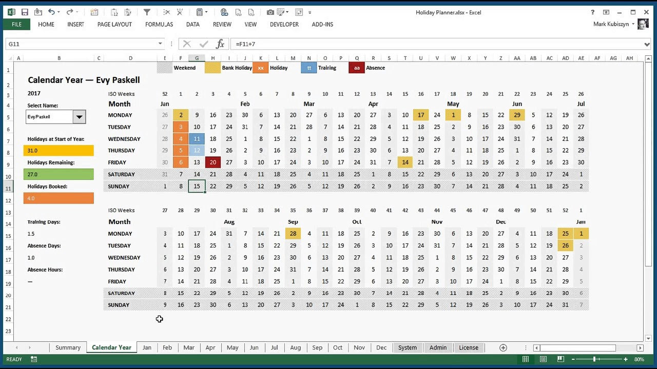 Excel Holiday, Training And Absence Planner For Excel-2021 Vacation Planner For Tem