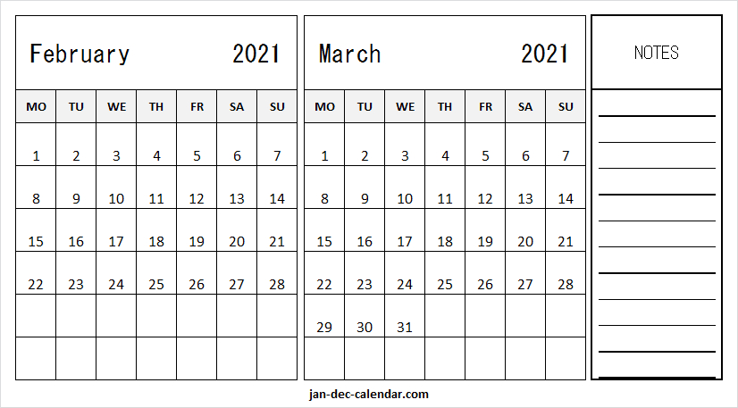 Feb Mar 2021 Printable Calendar Template | Blank Calendar-Bill Calendars 2021