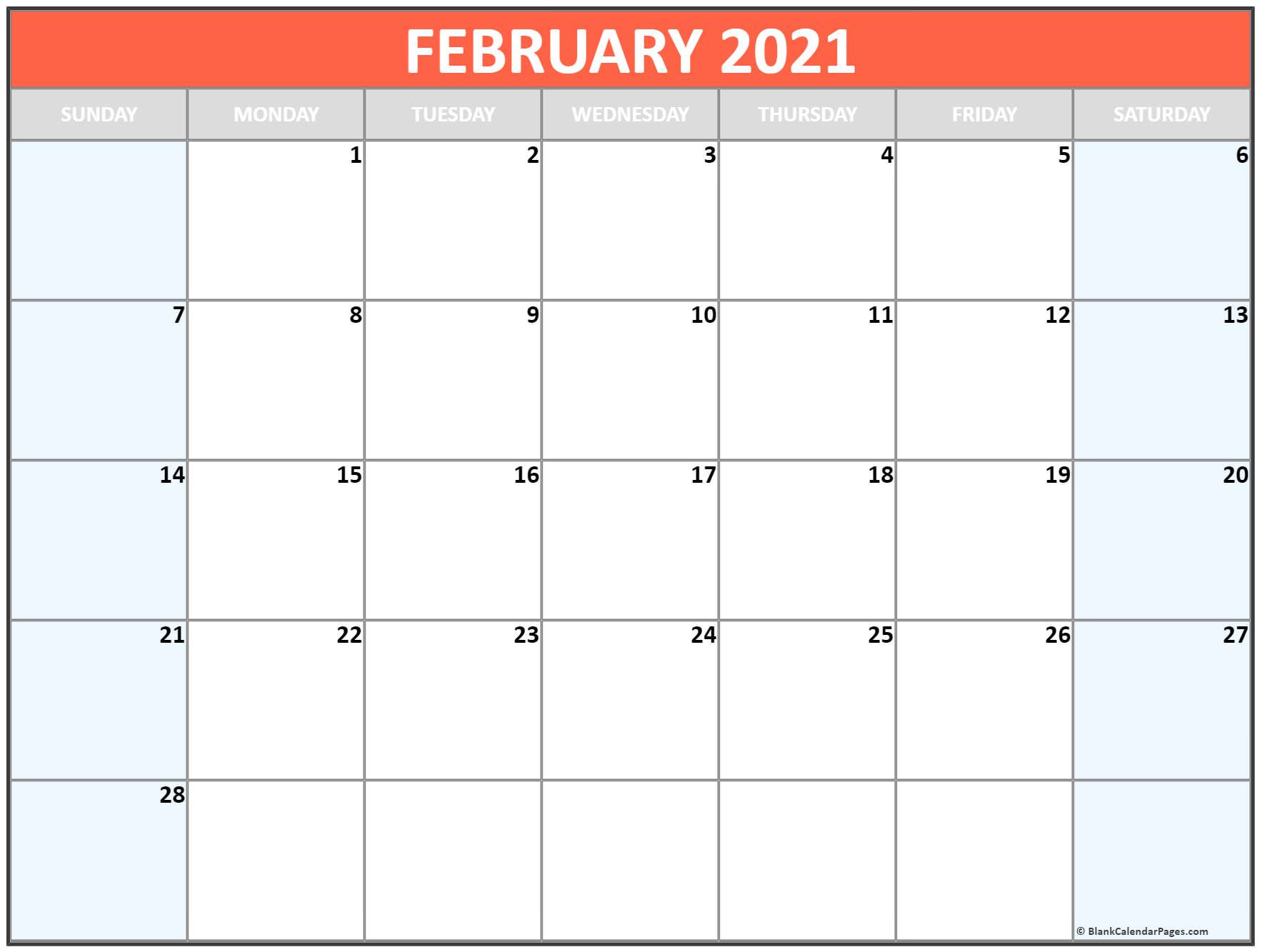 February 2021 Blank Calendar Collection.-Calendar Template 2021 February Fill In