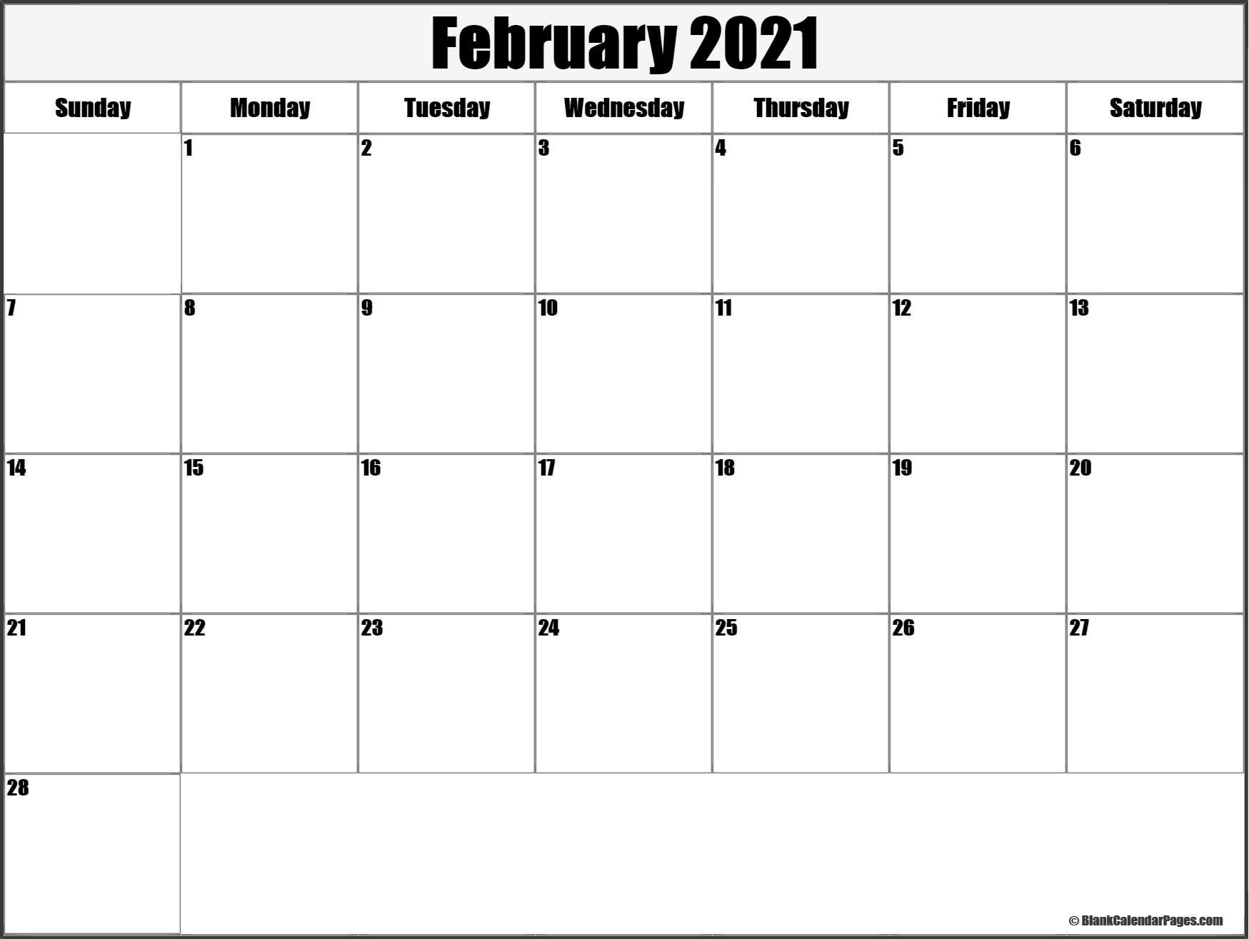 February 2021 Blank Calendar Collection.-Free Printable Bill Calendar 2021