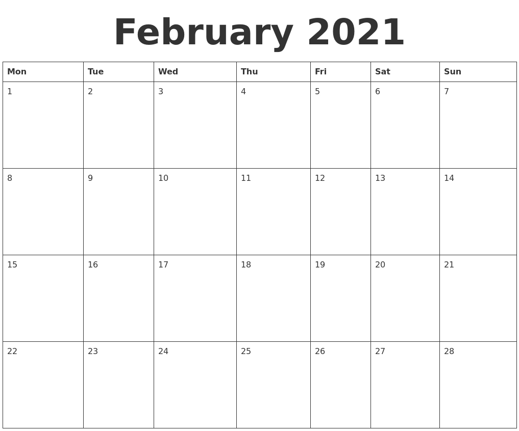 February 2021 Blank Calendar Template-Calendar Template 2021 February Fill In