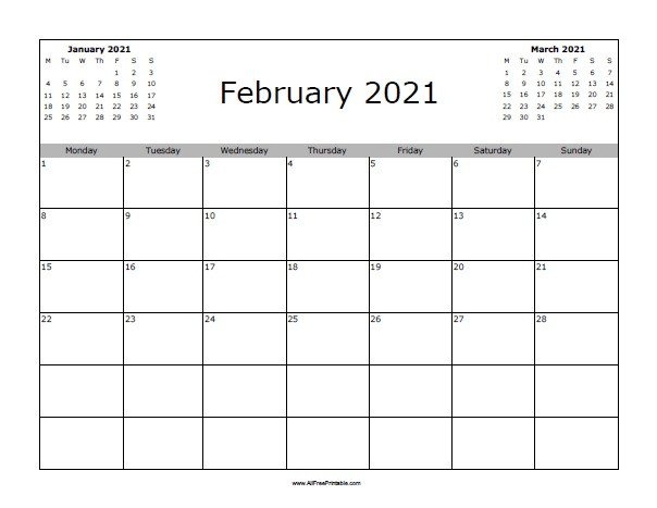 February 2021 Calendar | Allfreeprintable-Calendar Template 2021 February Fill In